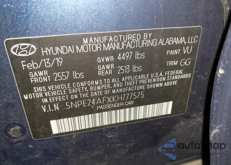 2019 Hyundai Sonata Se из США, поврежденный, VIN 5NPE24AFXKH777575